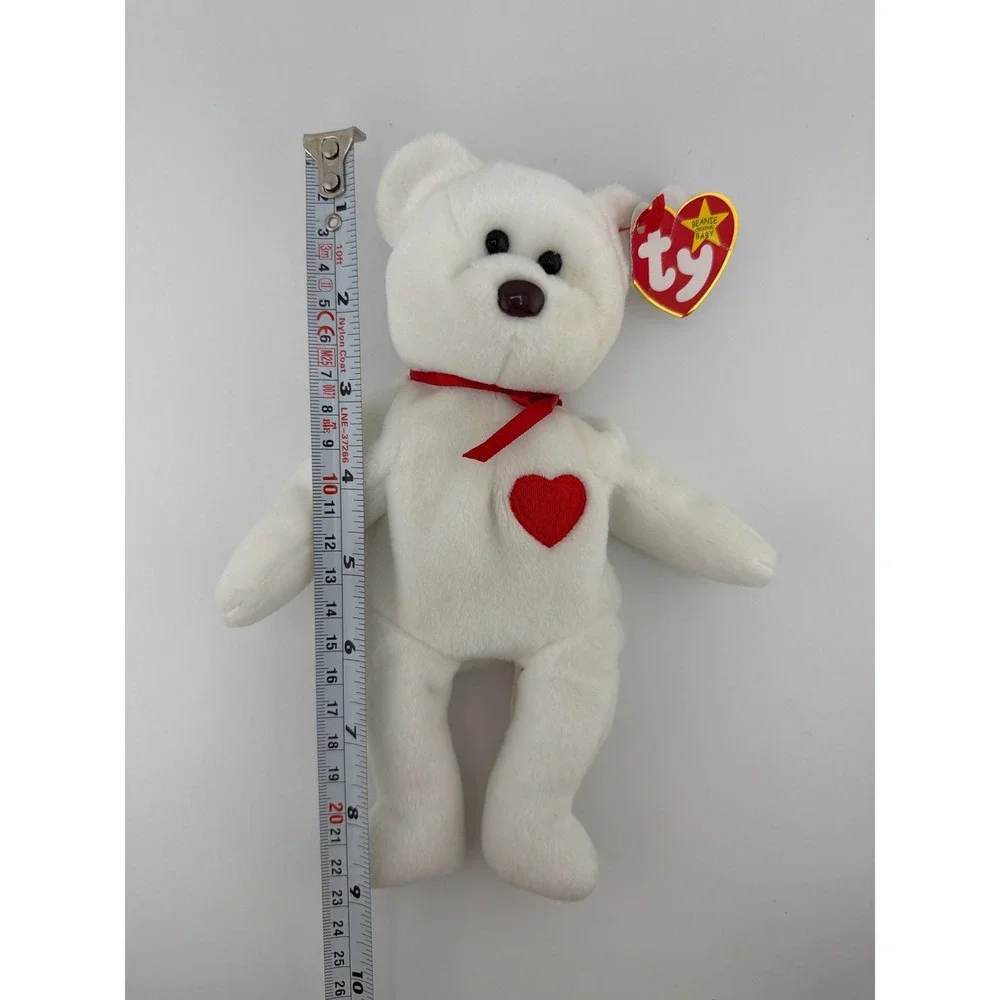 Ty Valentino Beanie Baby Bear Small White Red Heart Vintage Y2K‎ Retro Plush