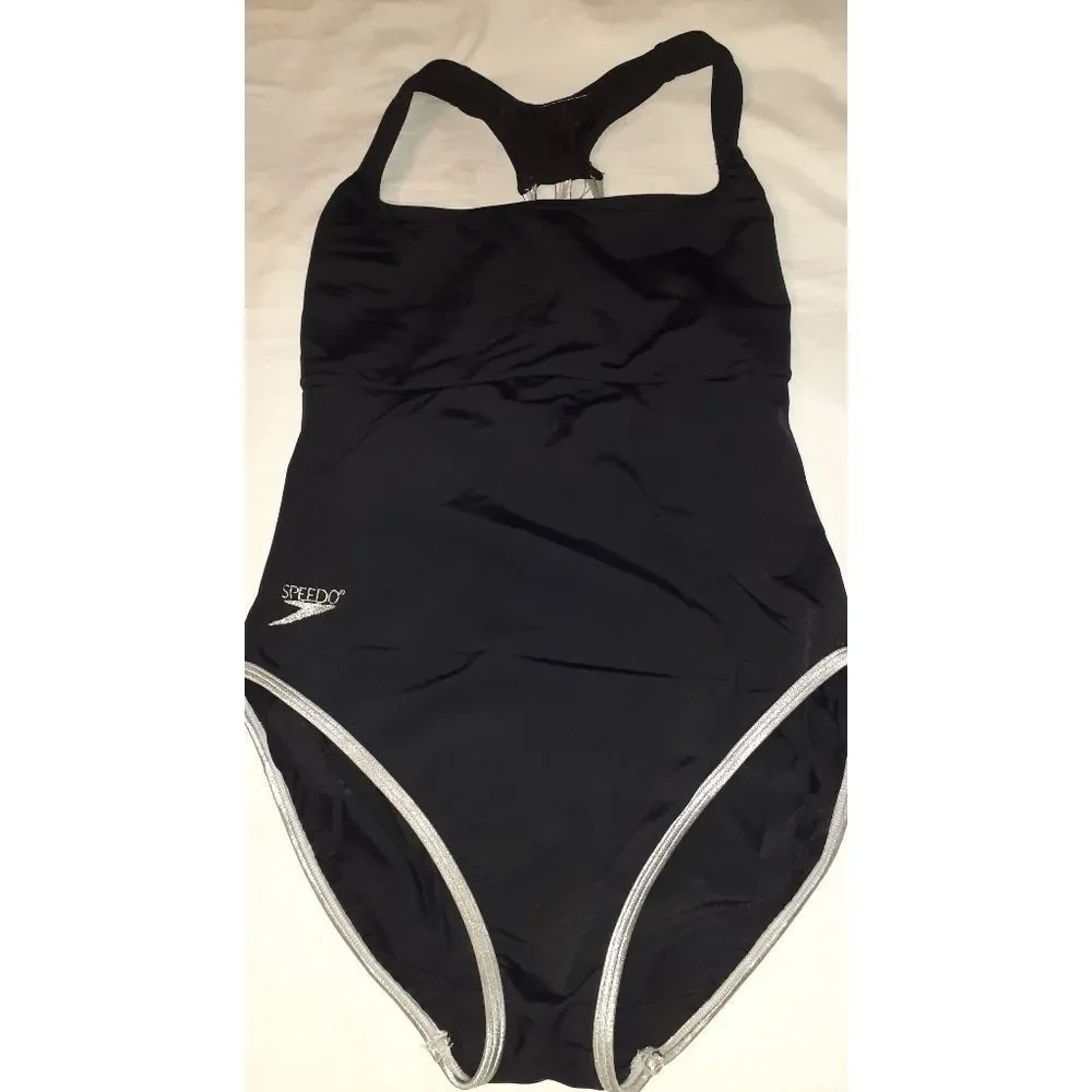 Speedo Black & Silver 1 Piece Swimsuit‎ Size 12