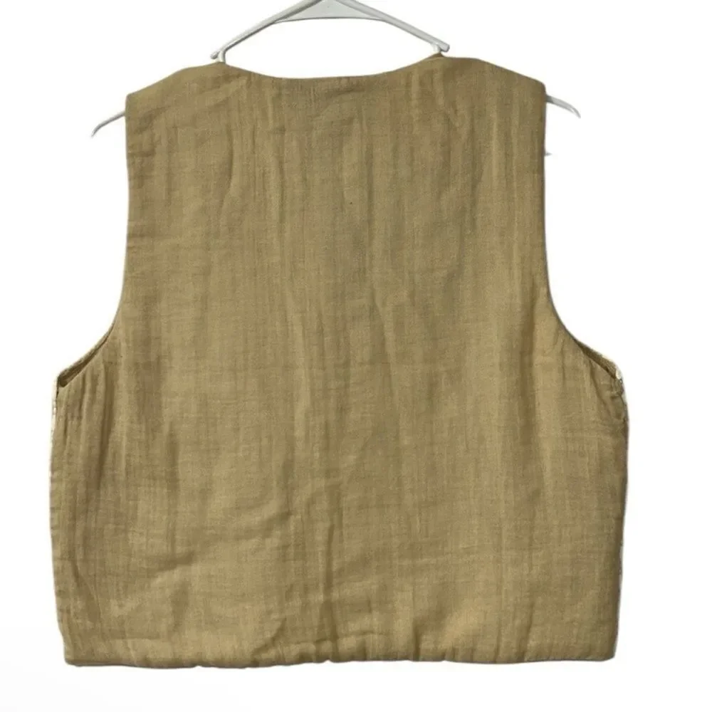 Zara Light Beige Embroidered Girls Cotton Blend Vest(Size 13-14)