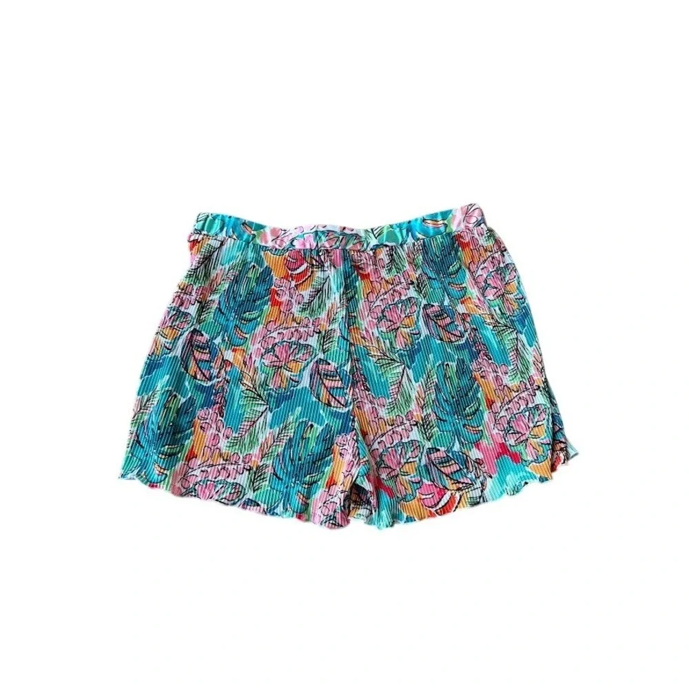 Jess Lea Pleated Tropical Floral‎ Print Drawstring Lounge Shorts Women's 2X
