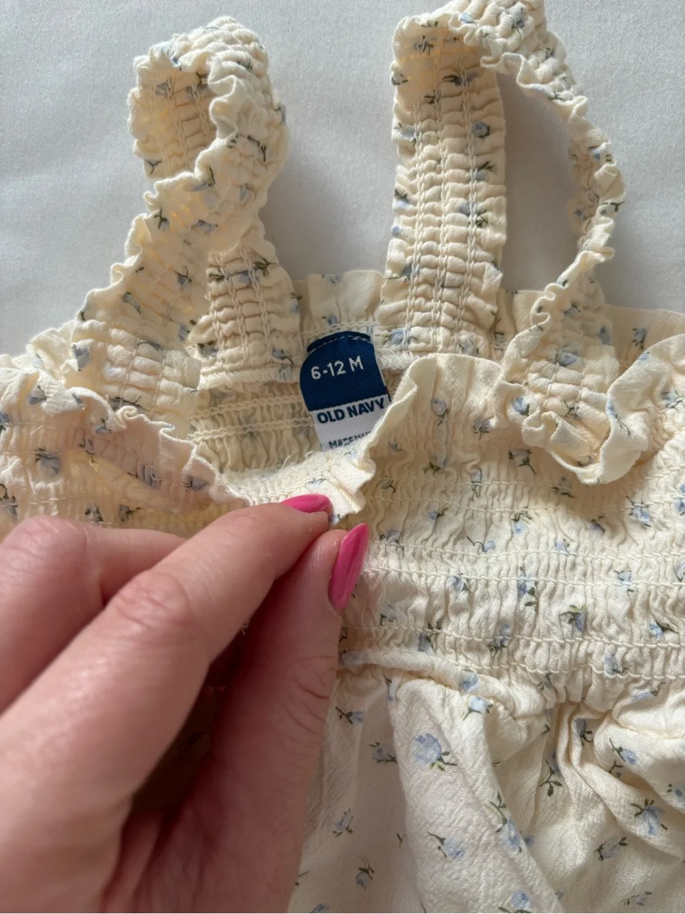 Old Navy Cream Floral Smocked Baby Romper with Ruffled Straps