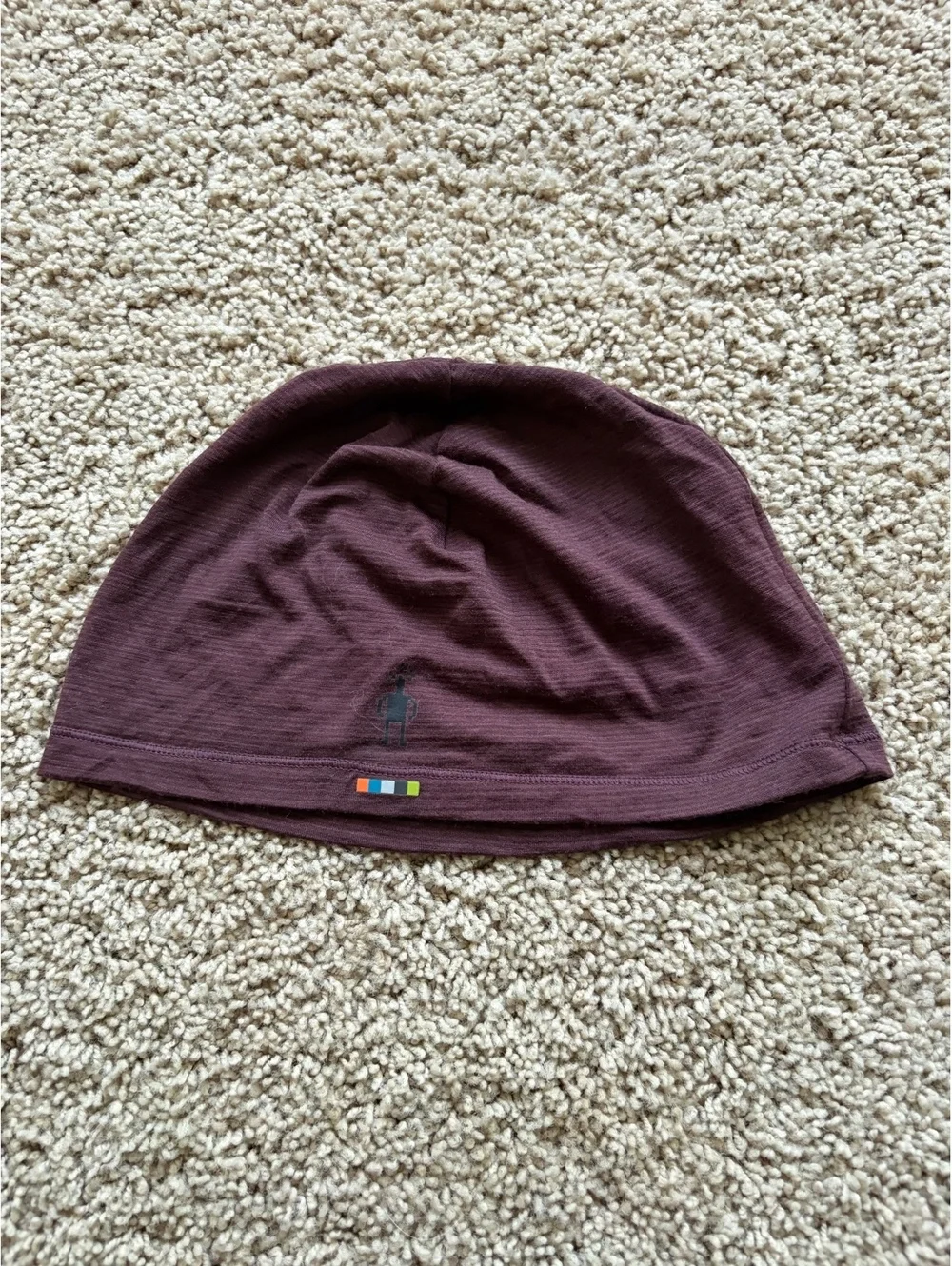 Dark plum Smartwool Merino Beanie lightweight jersey knit construction logo OS