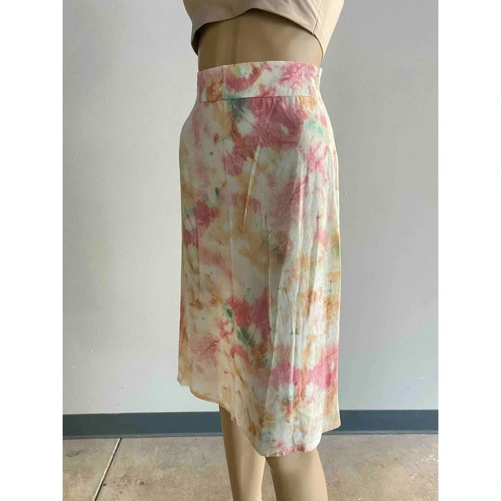 Auguste The Label Rayon Viscose Midi Skirt US 2 Tie Dye Pink Orange‎ Green