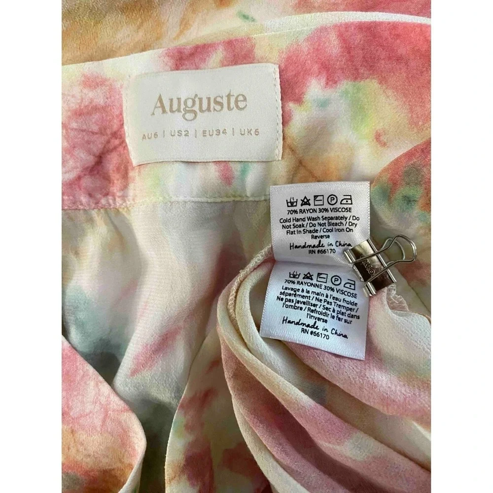 Auguste The Label Rayon Viscose Midi Skirt US 2 Tie Dye Pink Orange‎ Green