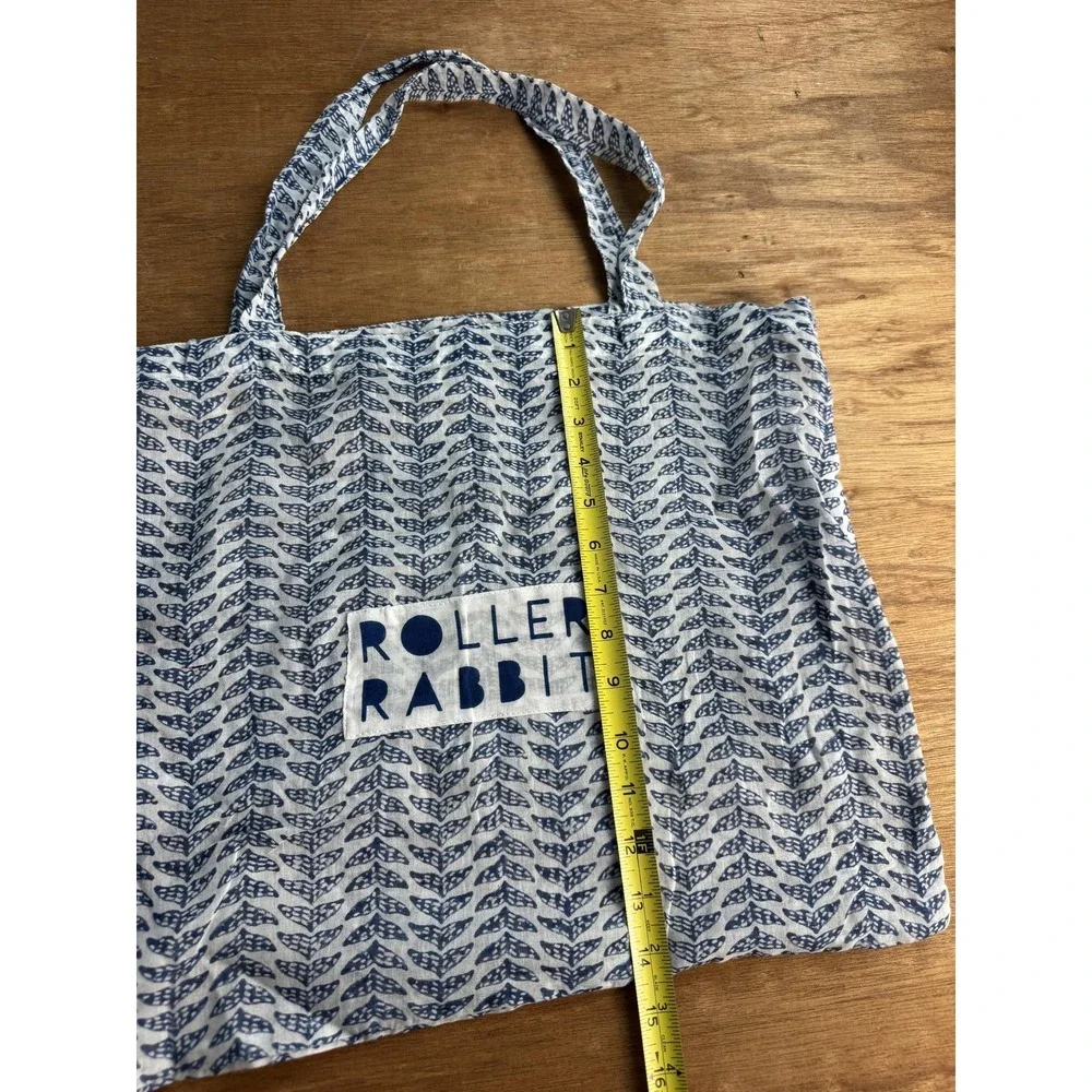 Roller Rabbit Tote Bag Women's Medium Blue Leaf Print Cotton‎ Lightweight Logo