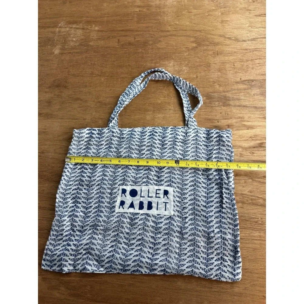 Roller Rabbit Tote Bag Women's Medium Blue Leaf Print Cotton‎ Lightweight Logo