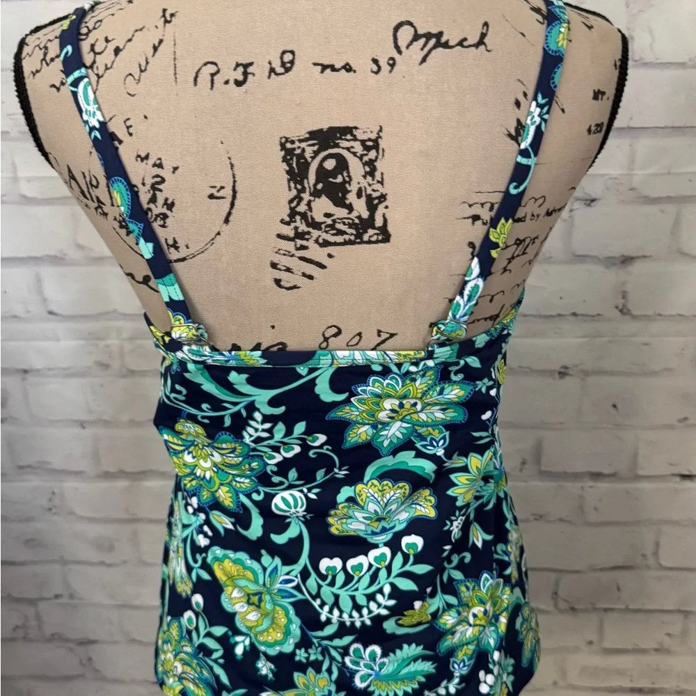 Lands' End Size‎ 32DD/34D Blue Green Floral Tankini Top Underwire Bra Swimsuit