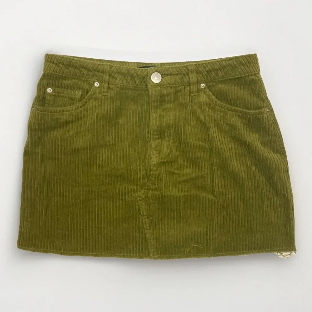BDG Green Corduroy Mini Raw Hem Skirt Womens Medium
