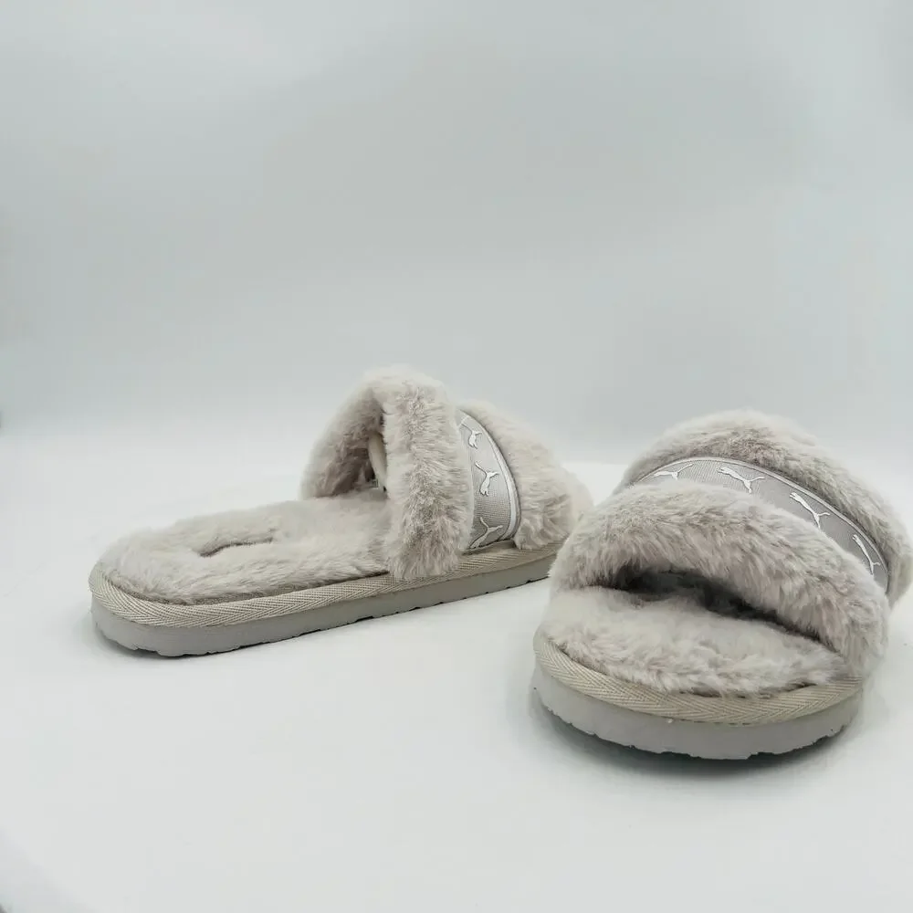PUMA Fluff Remix Faux Fur Women's Shoes Slide Gray Sandals Size 5