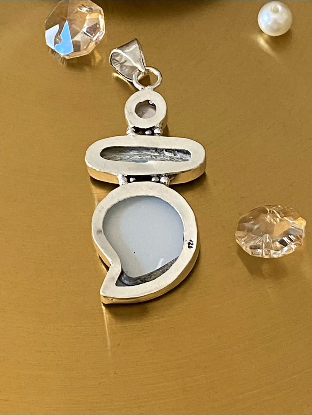 Ammonite Fossil, Abalone Shell And Pearl Pendant