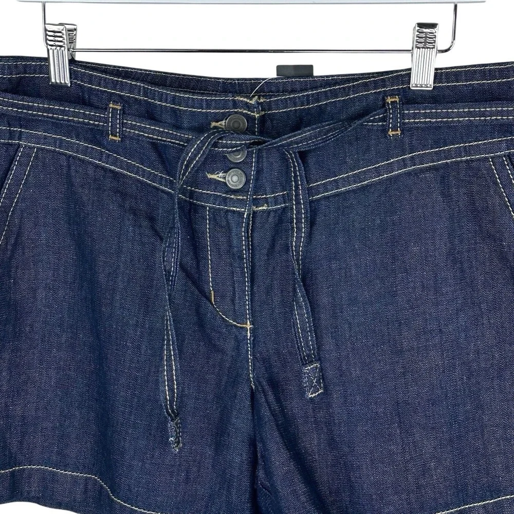 NWT‎ Ann Taylor LOFT Shorts Cotton Linen Blend Blue Chambray Belted Women's 10
