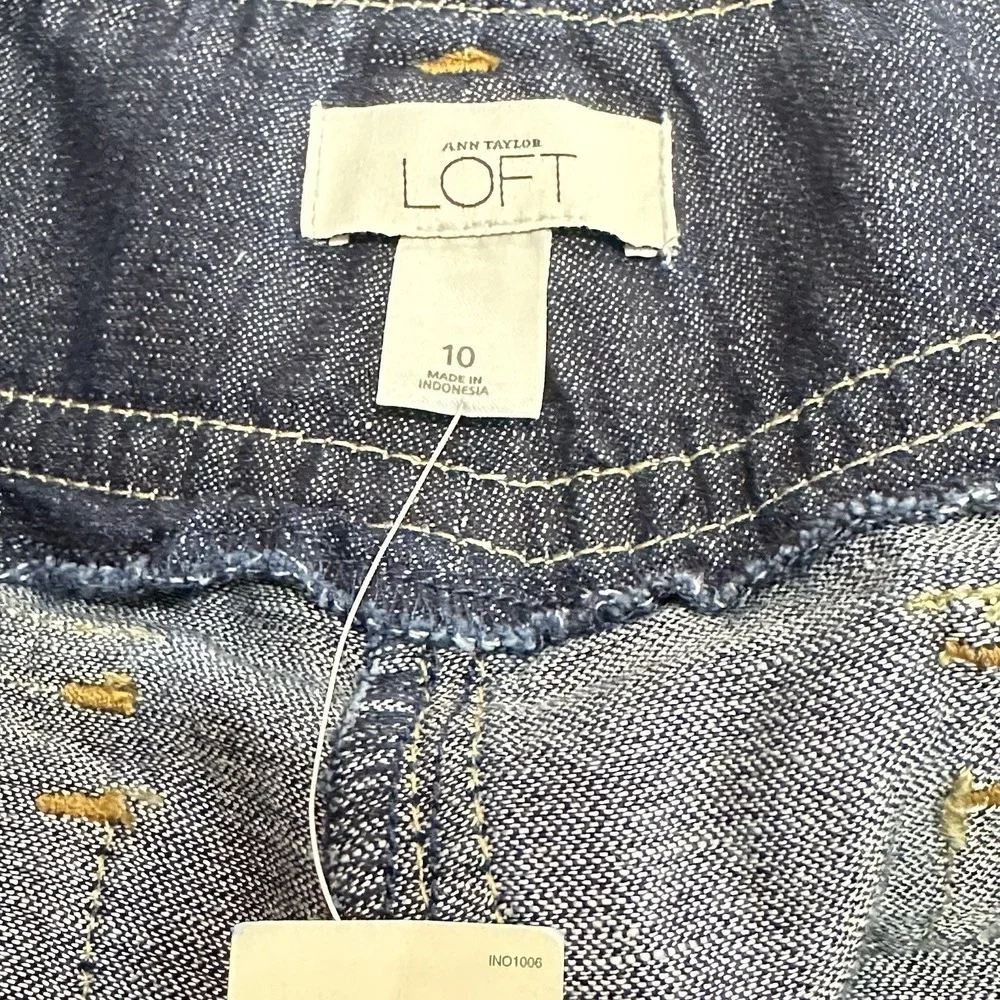 NWT‎ Ann Taylor LOFT Shorts Cotton Linen Blend Blue Chambray Belted Women's 10