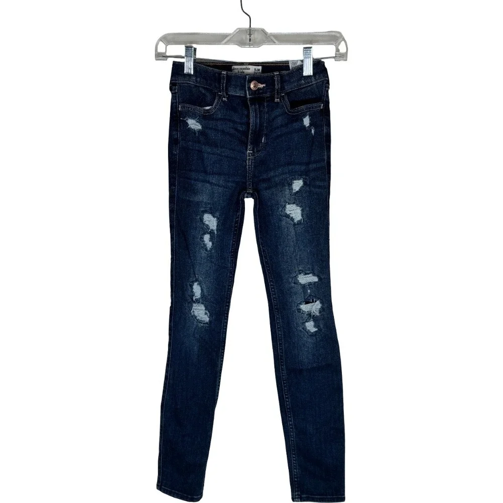 Abercrombie Kids High Rise Jean Legging 11/12 Slim Dark Wash‎ Distressed Ripped