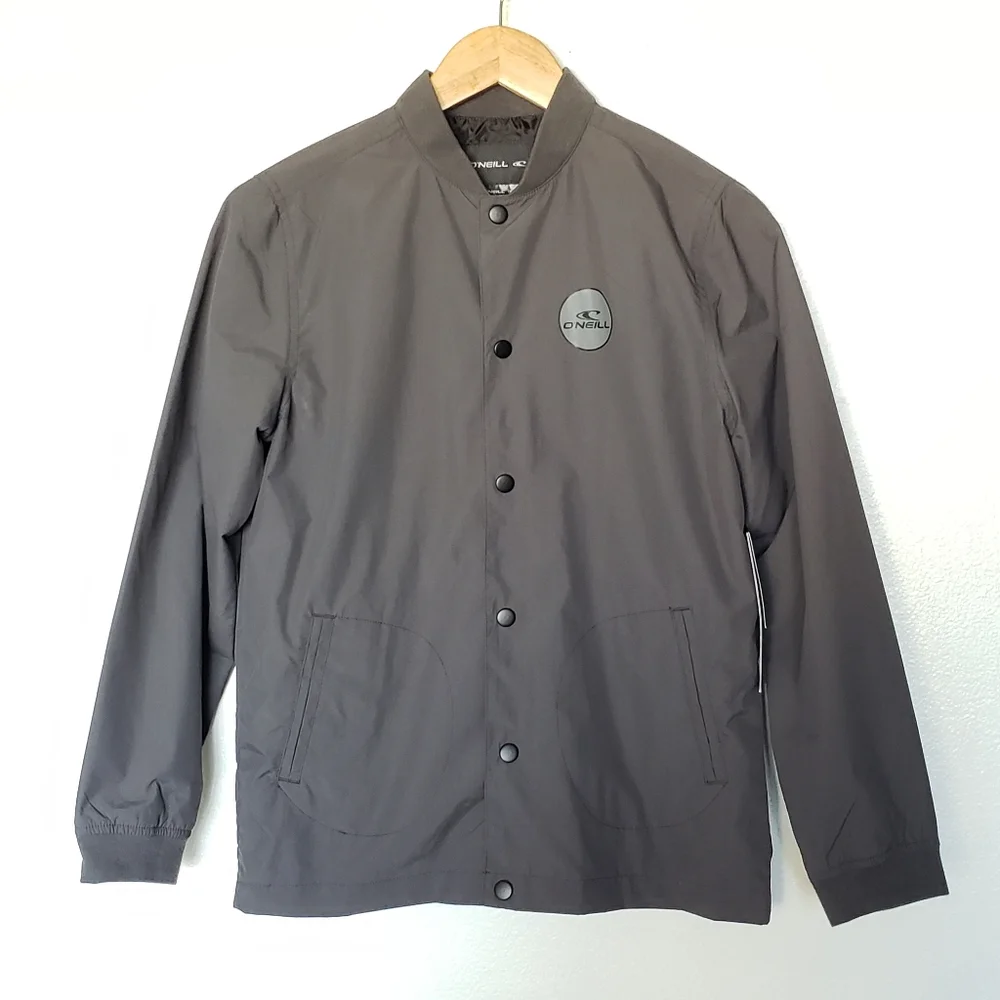 O'Neill Boys Lightweight Jacket‎ Size L Gray Mock Neck Snap Front Pockets NEW