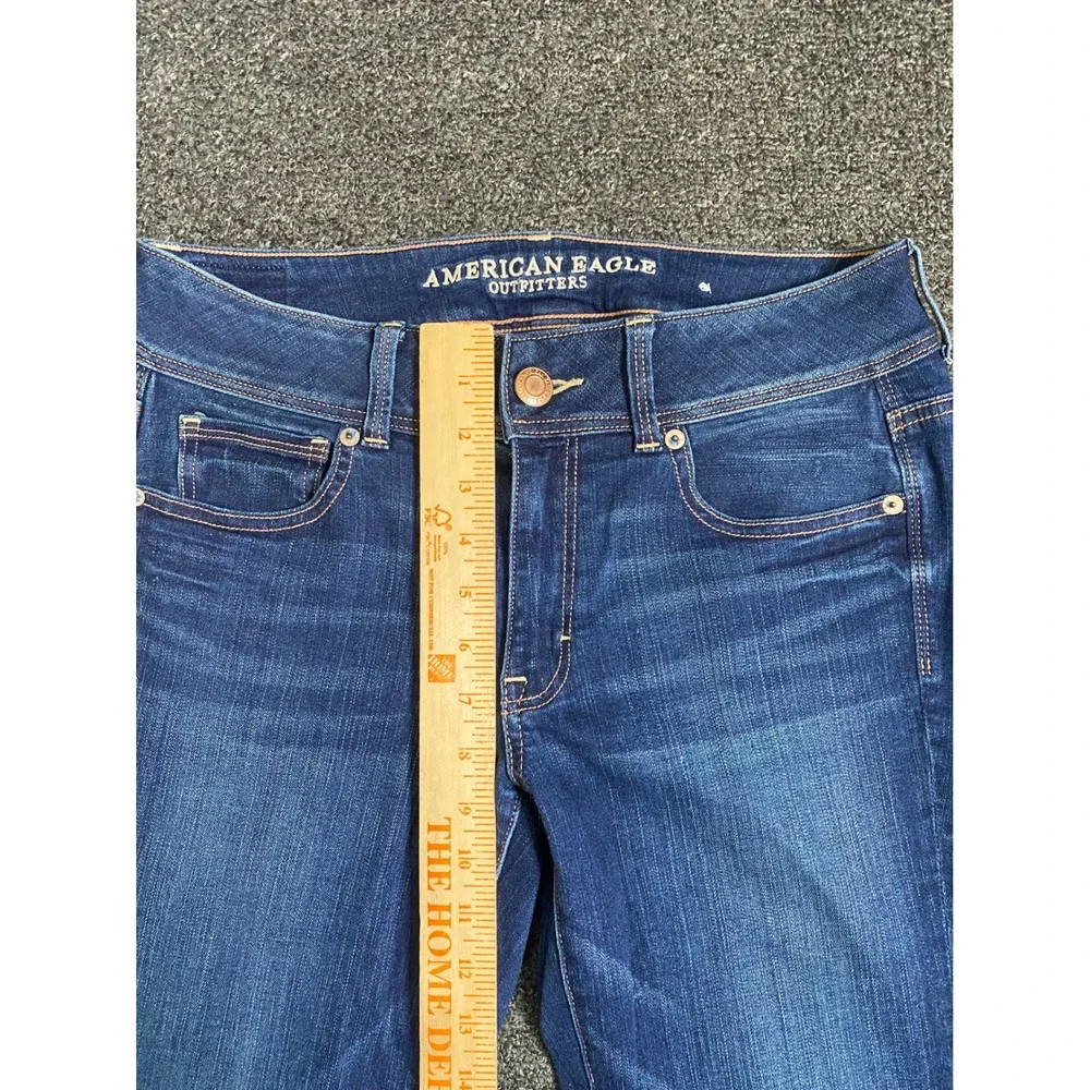 American Eagle Kick Boot‎ Blue Jeans Womens 8 Long Super Stretch Boho Preppy