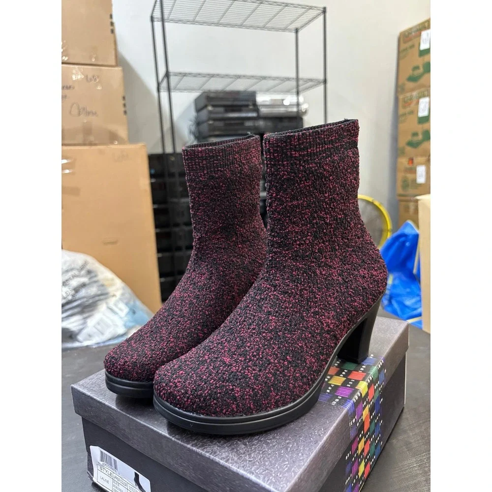Bernie Mev Laline Black Burgundy Chenille Ankle Boots Size 36 US 5-5.5