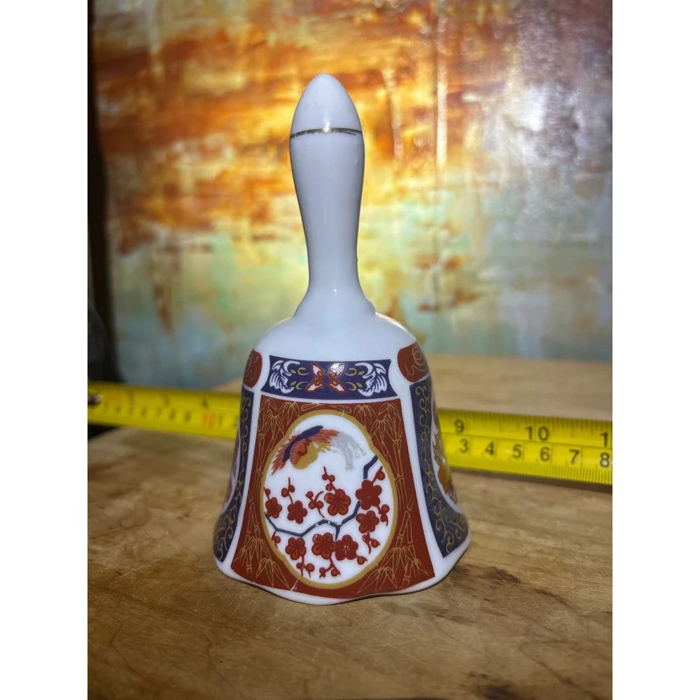 Vintage Imari Style Porcelain Bell Floral Gold‎ Trim Asian Decor Taiwan 4 Inch
