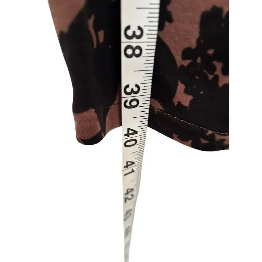 Boden Dress Size 12R Brown‎ Black Floral Print Ruched Waist Jersey Scoop Neck