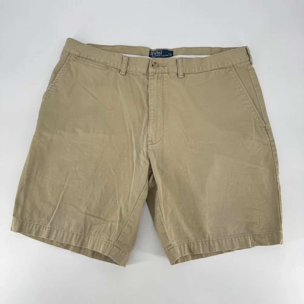 Polo Ralph Lauren Mens Prospect Short Khaki Tan Chino Cotton Twill 40 Flat Front