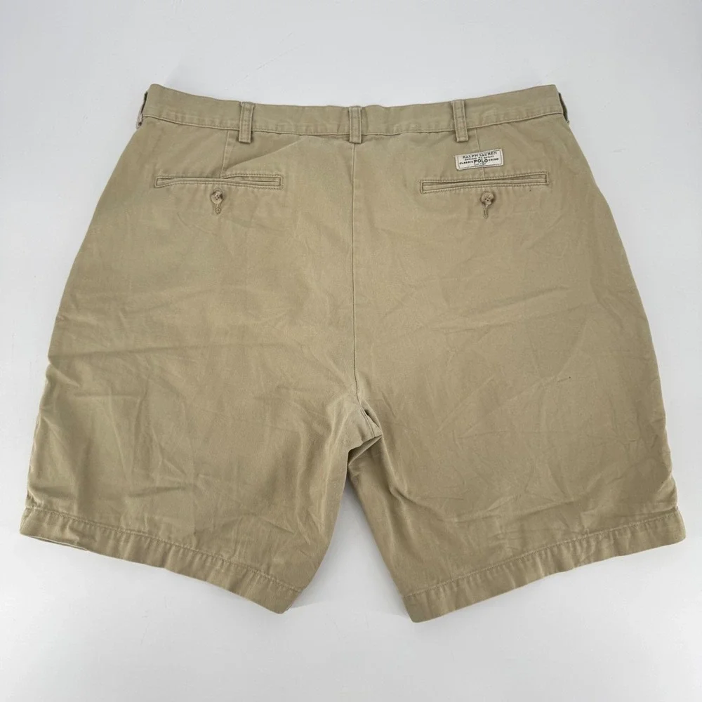 Polo Ralph Lauren Mens Prospect Short Khaki Tan Chino Cotton Twill 40 Flat Front