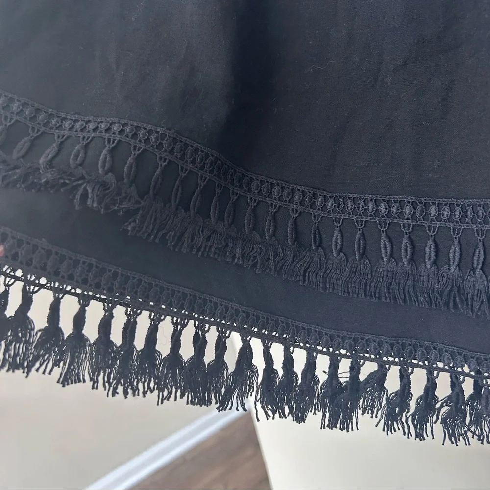 Lulu's black Tiered Tassel Mini Skirt sz M Boho Indie Festival West
