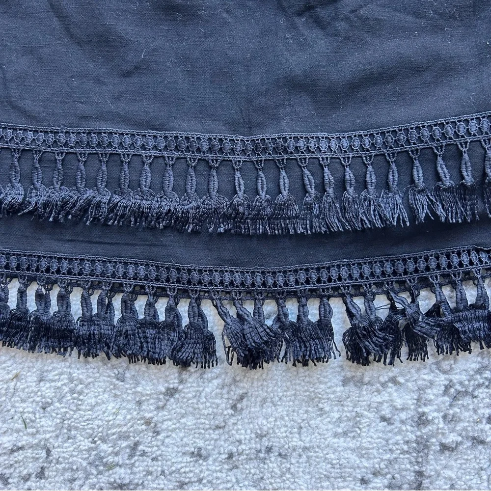 Lulu's black Tiered Tassel Mini Skirt sz M Boho Indie Festival West