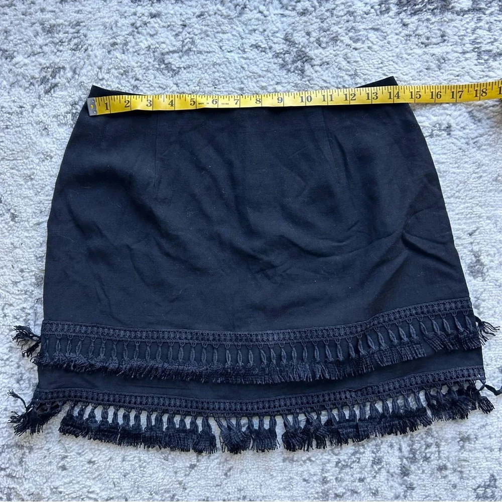 Lulu's black Tiered Tassel Mini Skirt sz M Boho Indie Festival West