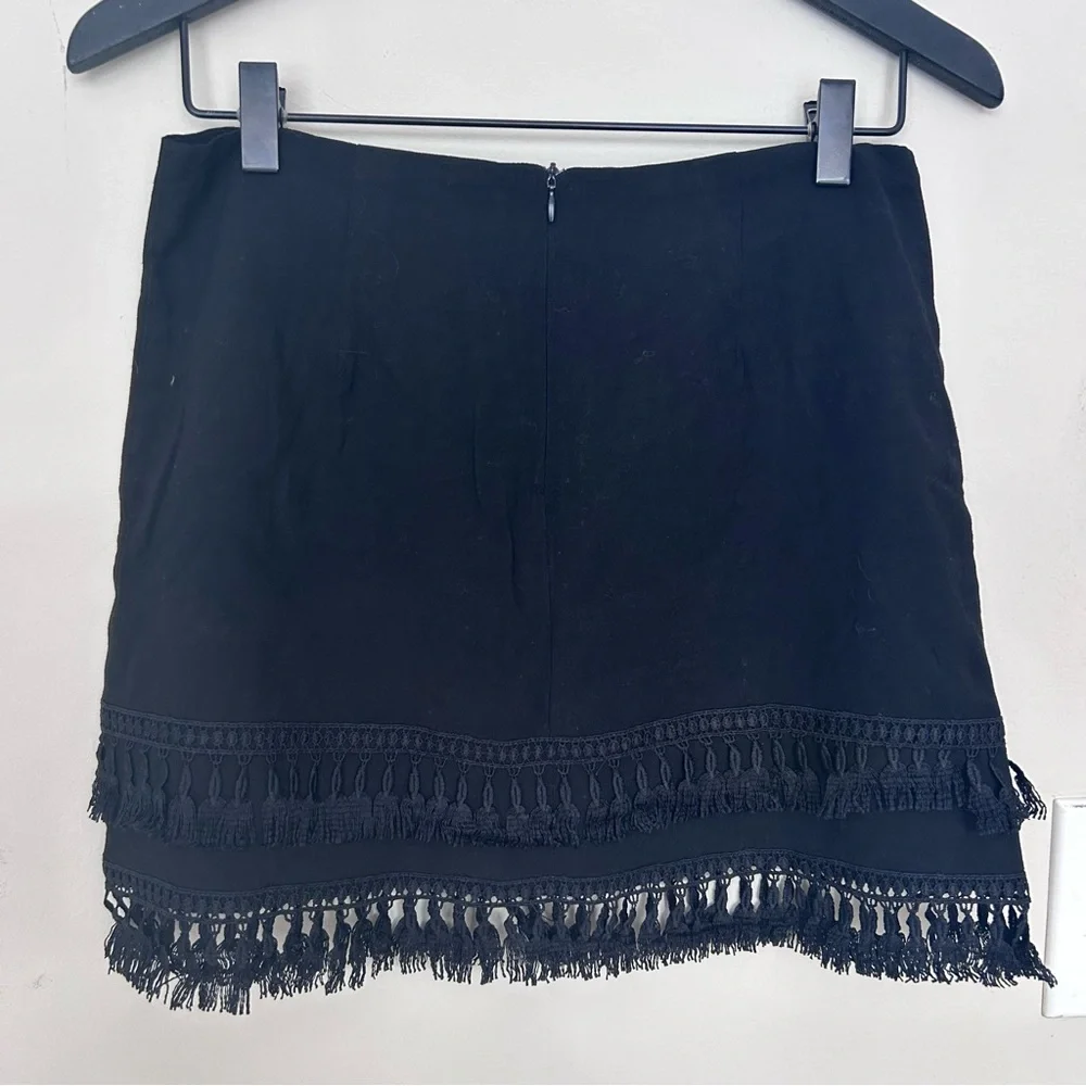 Lulu's black Tiered Tassel Mini Skirt sz M Boho Indie Festival West