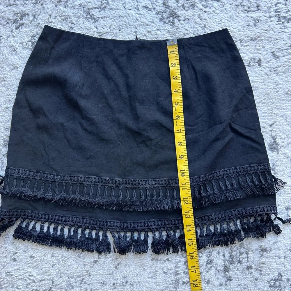 Lulu's black Tiered Tassel Mini Skirt sz M Boho Indie Festival West