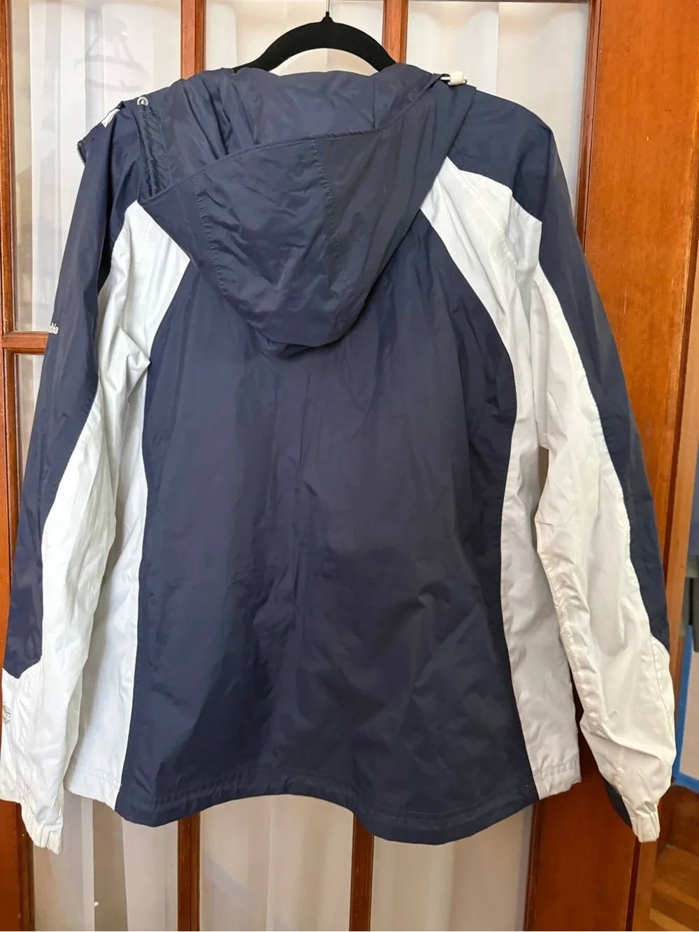 Columbia Navy and White Hooded Rain Jacket