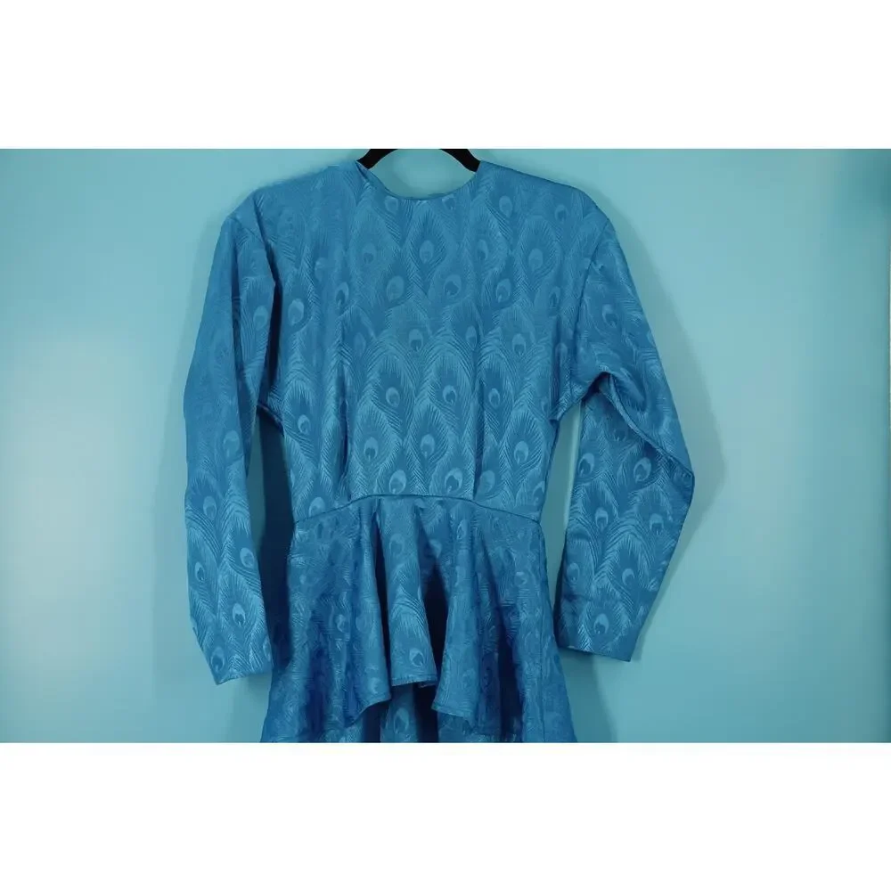 Vintage Blue Long sleeve Peplum Dress