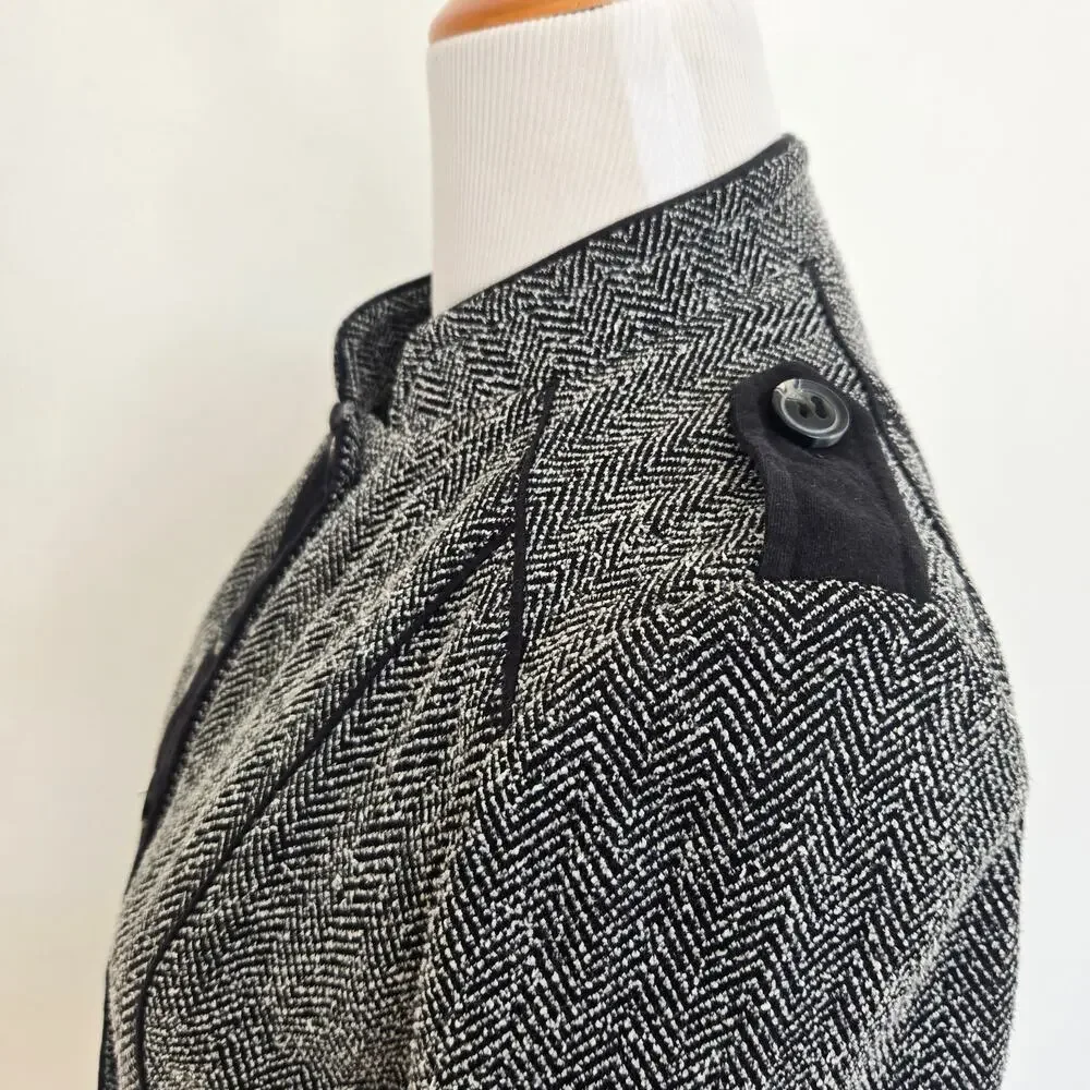 Anthropologie Military Jacket Herringbone Ruffle Hem Structured Black Women 4
