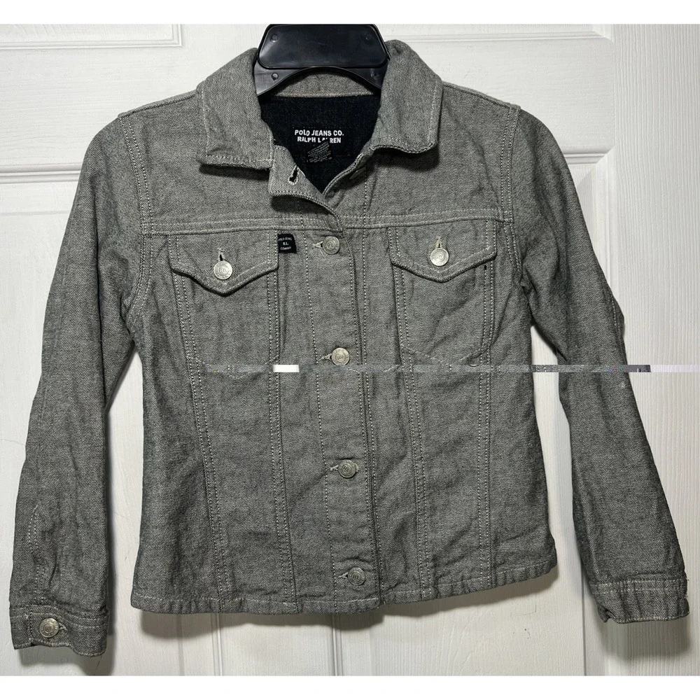 Polo Jeans Co Ralph Lauren Jacket Womens Size XS Gray Denim Button Front Pockets
