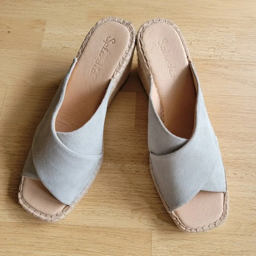 NWT Splendid Britt Light Blue Suede‎ Espadrille Wedge Sandals Womens  Size 10