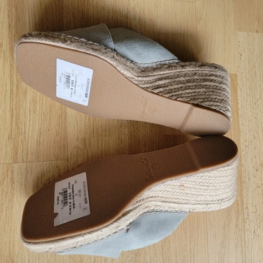 NWT Splendid Britt Light Blue Suede‎ Espadrille Wedge Sandals Womens  Size 10