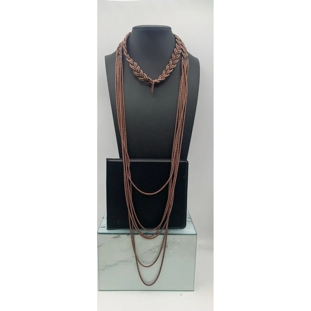 Coldwater Creek Copper‎ / Bronze Colored Multi Layered Drape & Braided Necklace