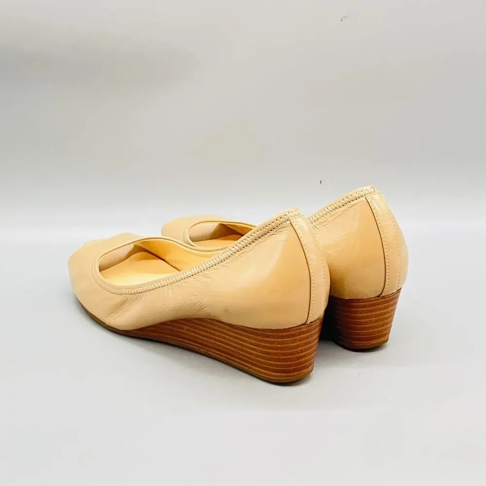Cole Haan Shoes Womens 6.5 Beige Patent Leather Vtg Air Wedge Peep Toe Comfort
