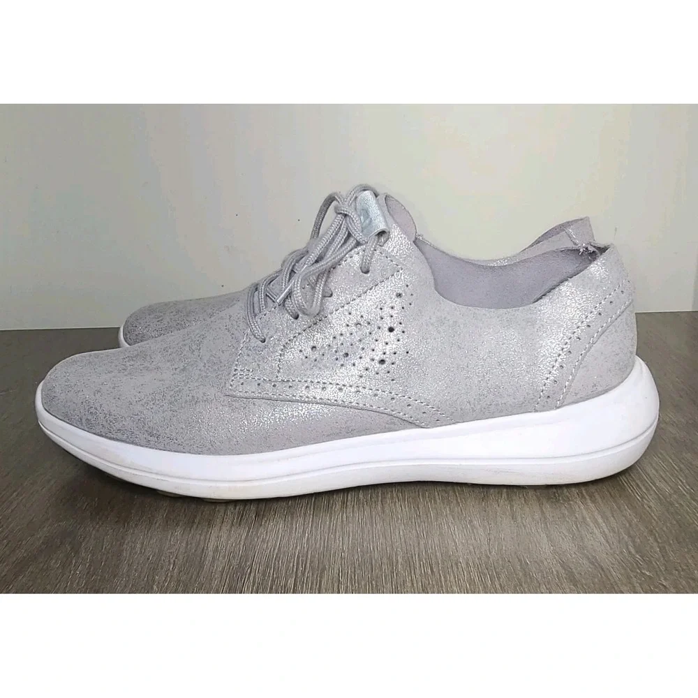 FootJoy Flex LX Golf Shoes Womens 9M Silver Metallic Spikeless FJ Leather Foam