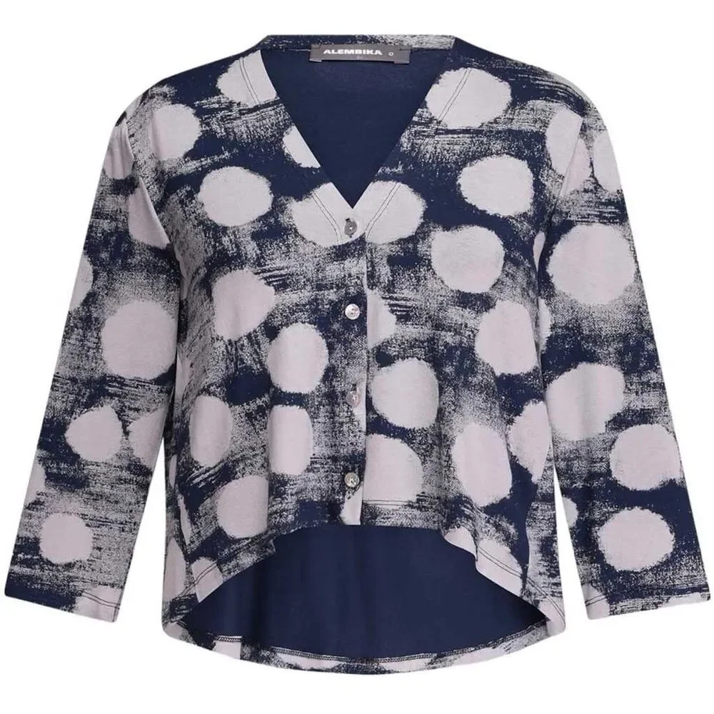 Alembika Cloud Crop Cardigan Jacket Women’s 0 Blue Polka Dot Abstract Lagenlook