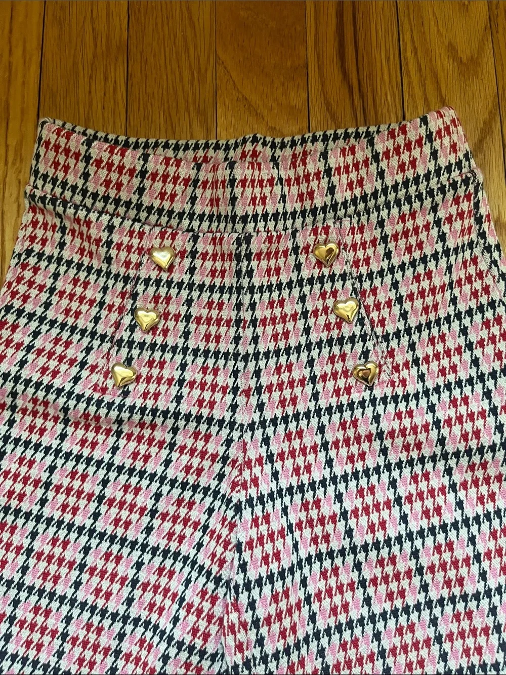 Old Navy Red Smocked Top with Pink & Black Patterned Wide-Leg Pants