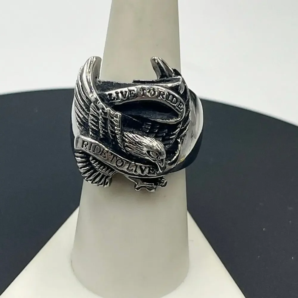 Live to Ride, Ride to Live Stainless Steel With Eagle Motorcycle ring sz‎ 8.25