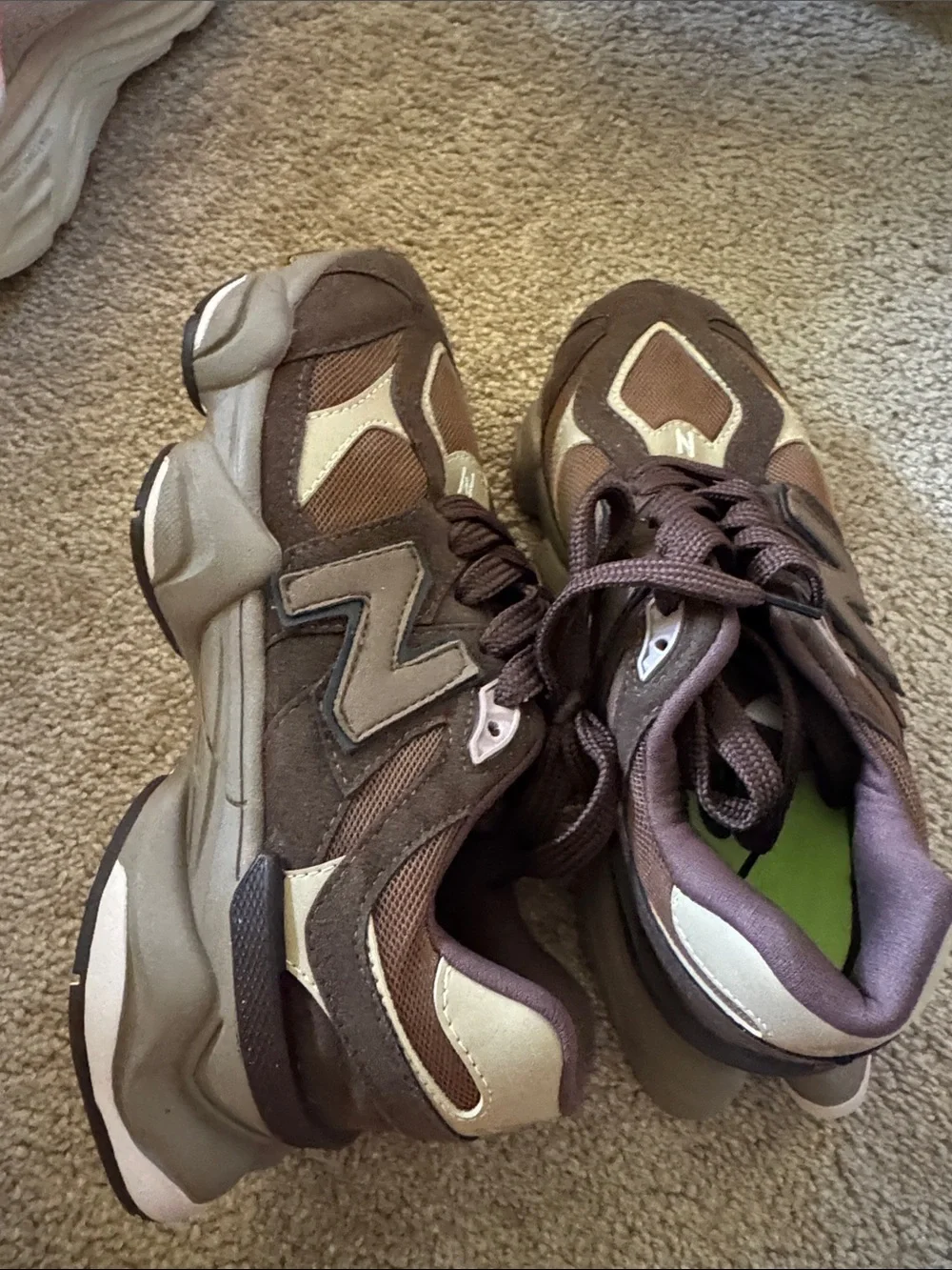 New Balance 9060 women’s Brown and Cream Lace-Up Sneakers