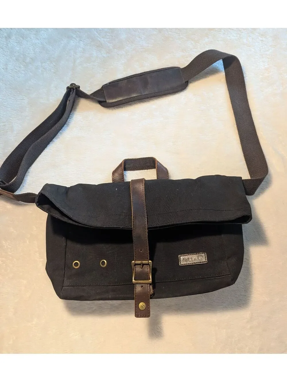 della Q Black Canvas and Leather Crossbody Bag