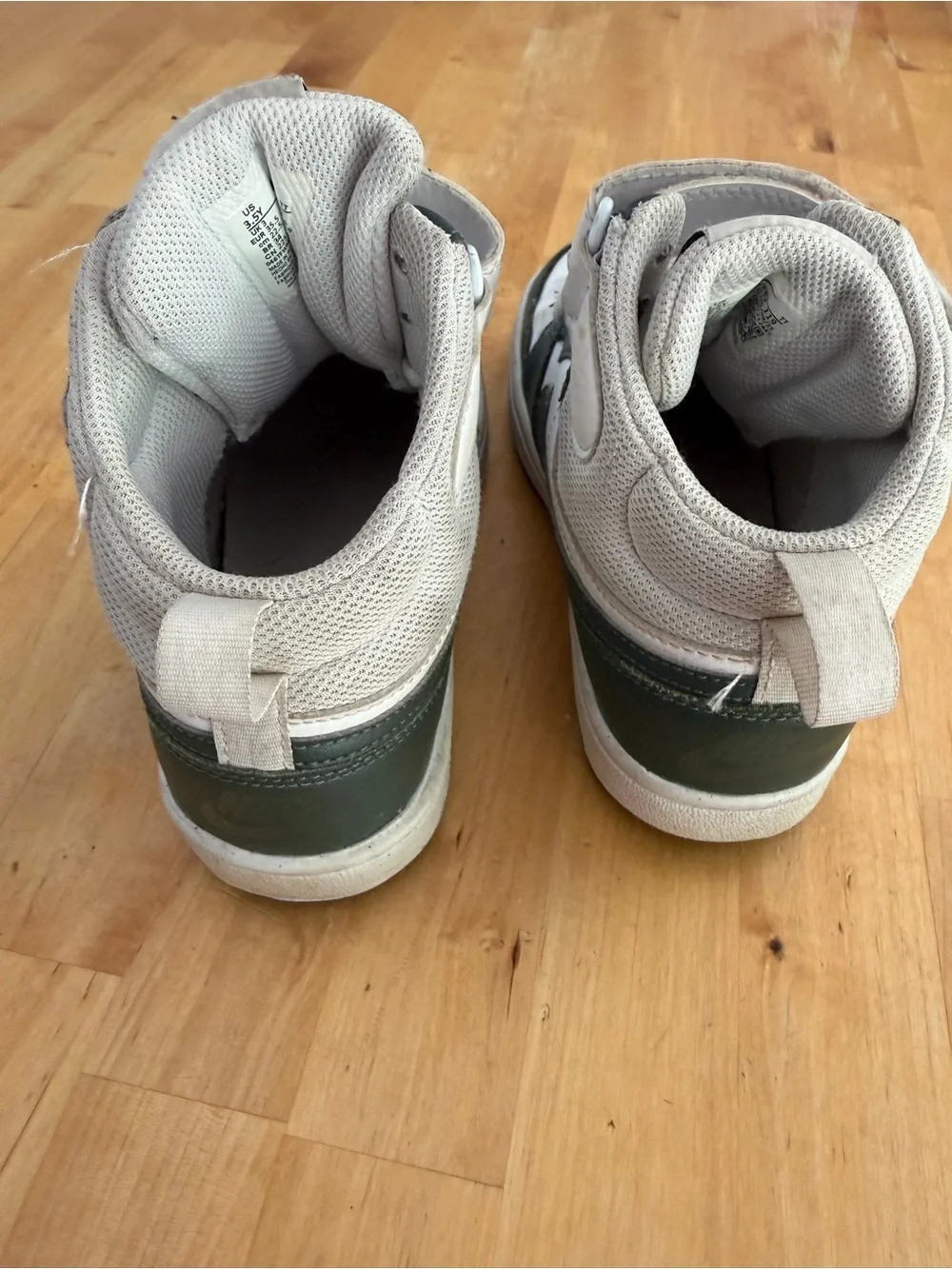 Nike Kids White and Dark Green High-Top Sneakers with Swoosh