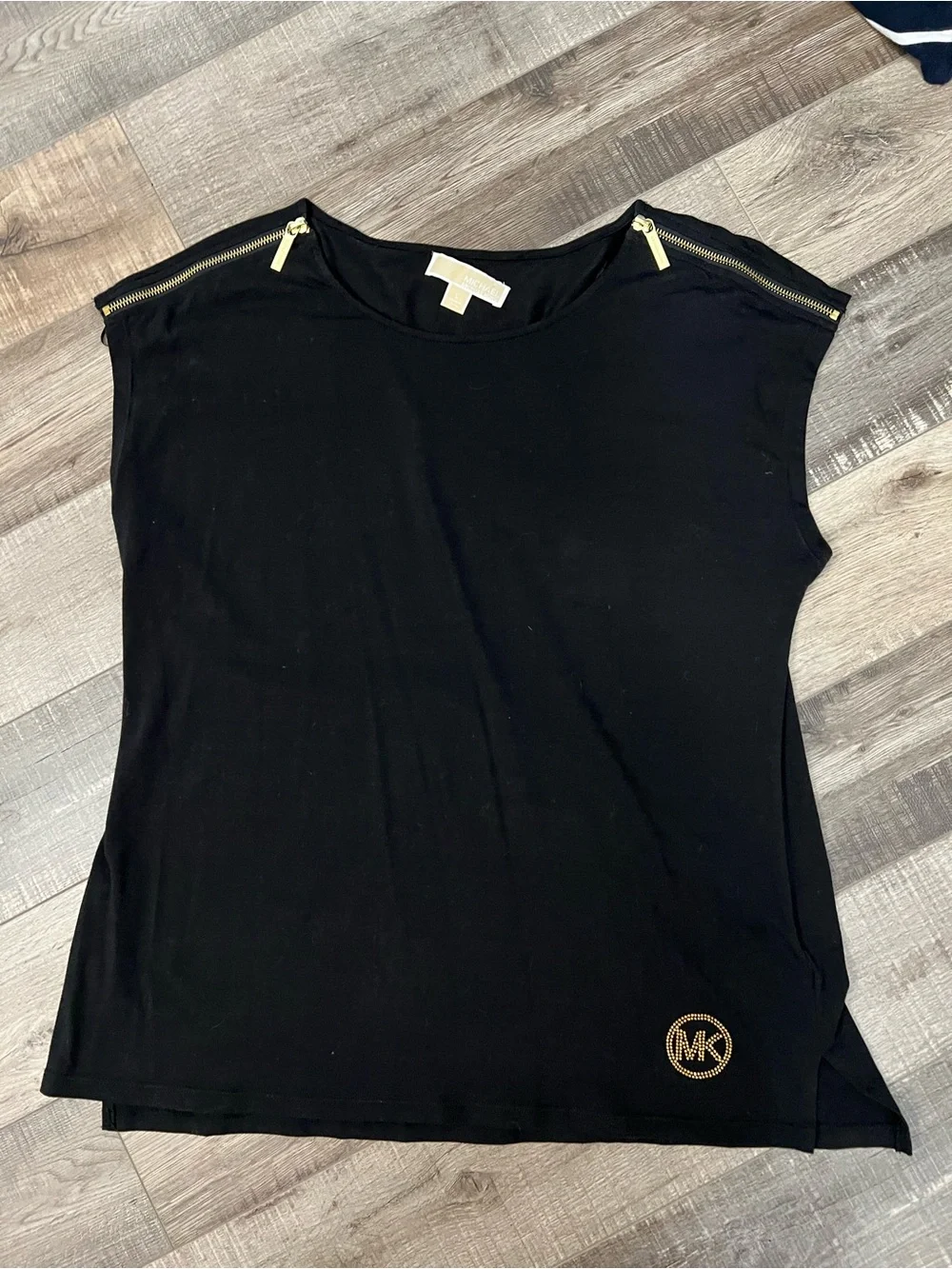Michael Kors Black Sleeveless Top with Gold Zip Accents size L EUC