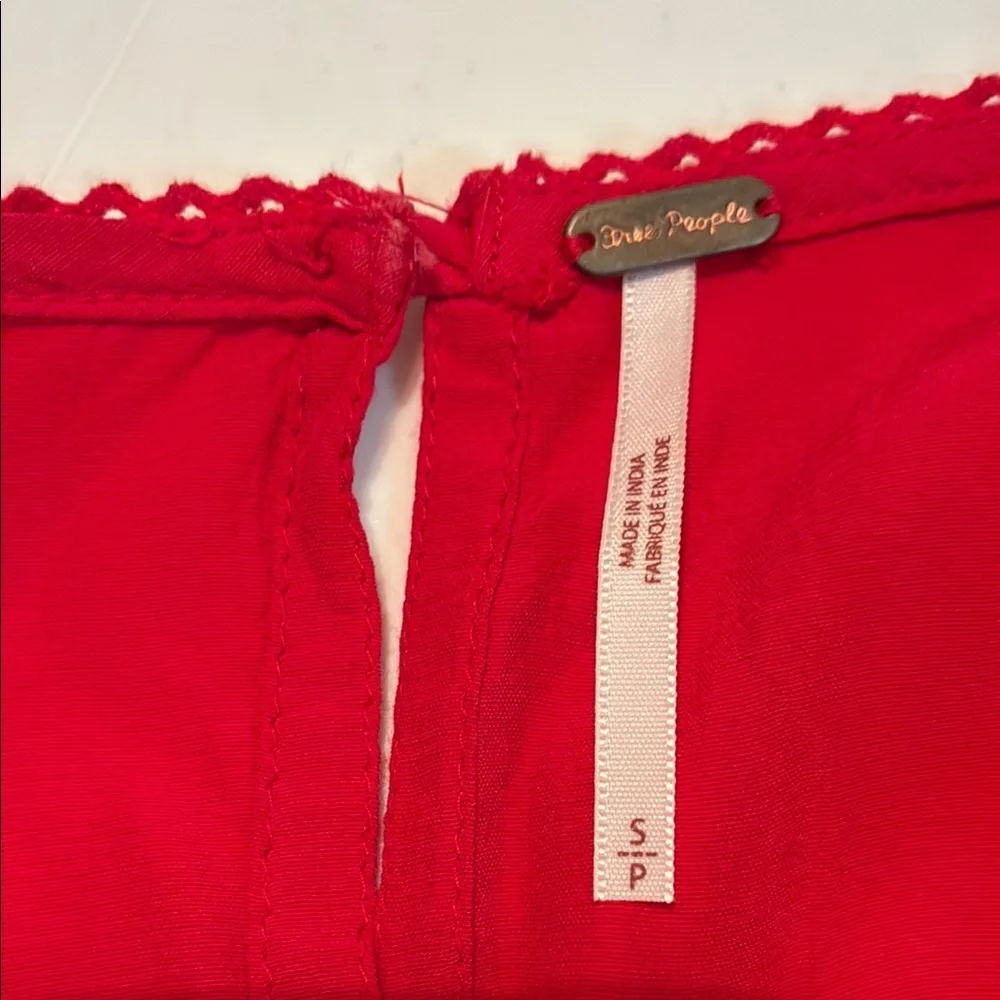 Free People Red Ruffled Bell Sleeve Crop Blouse