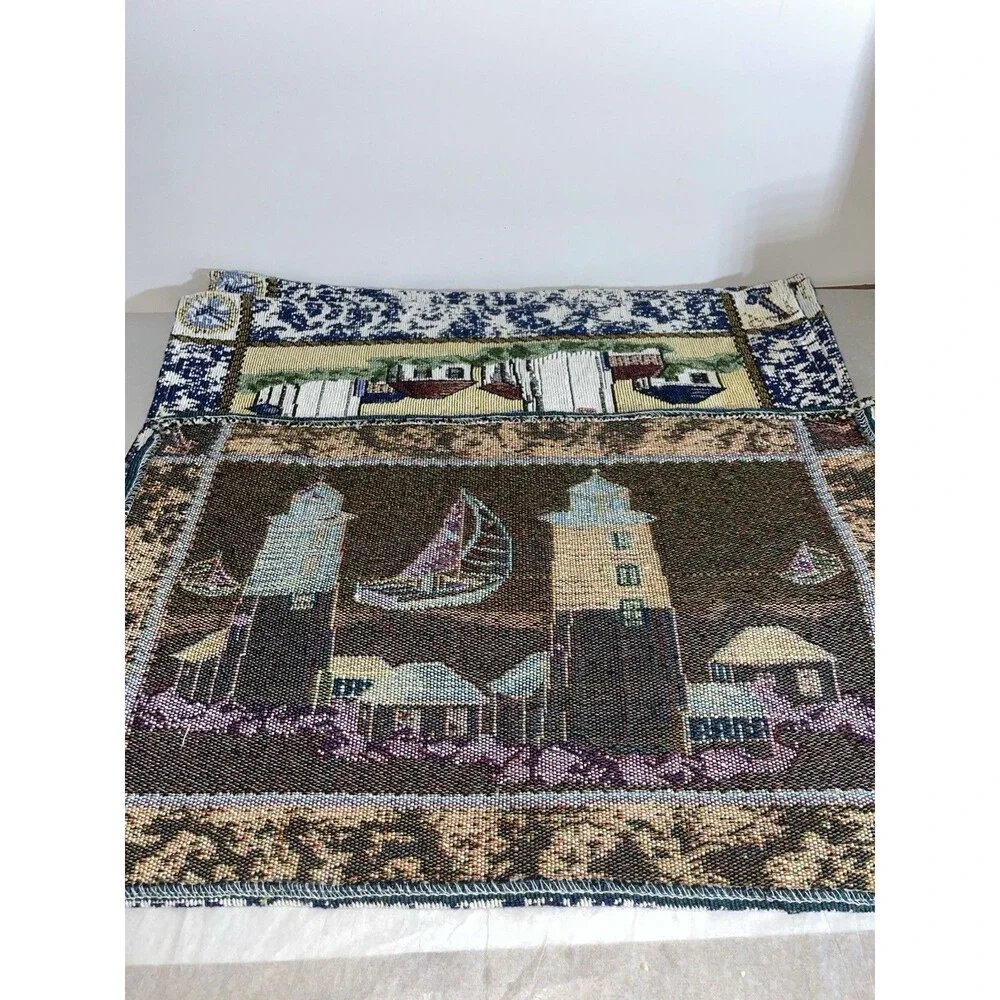 Set of 6 Nautical Tapestry Placemats Lighthouse Sailboat Coastal Beach House