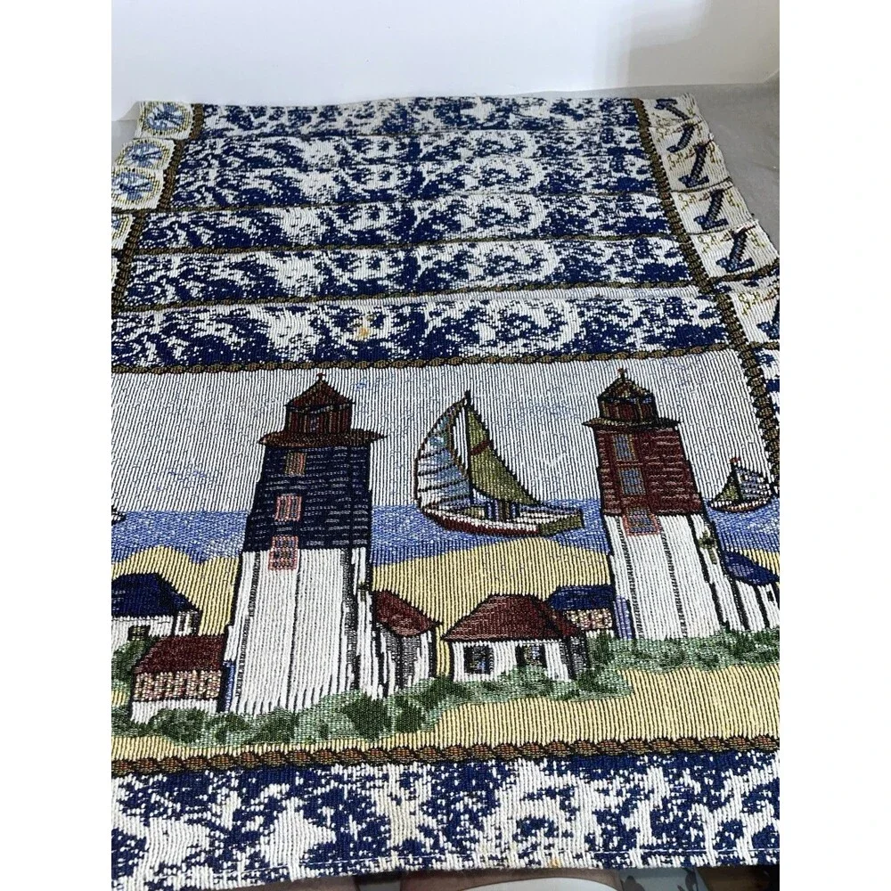 Set of 6 Nautical Tapestry Placemats Lighthouse Sailboat Coastal Beach House