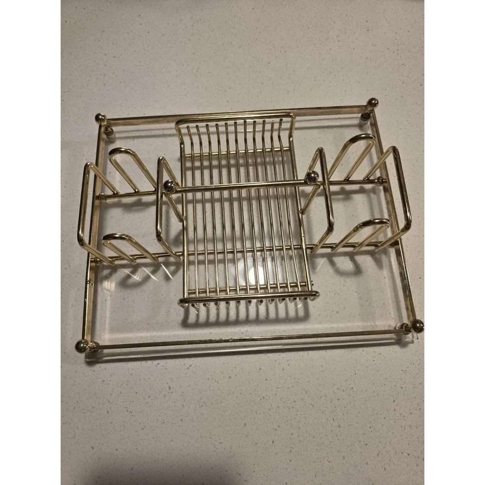 Vintage‎ MCM Gold Tone Metal & Lucite MAKE-UP Silverware Buffett Caddy Tray