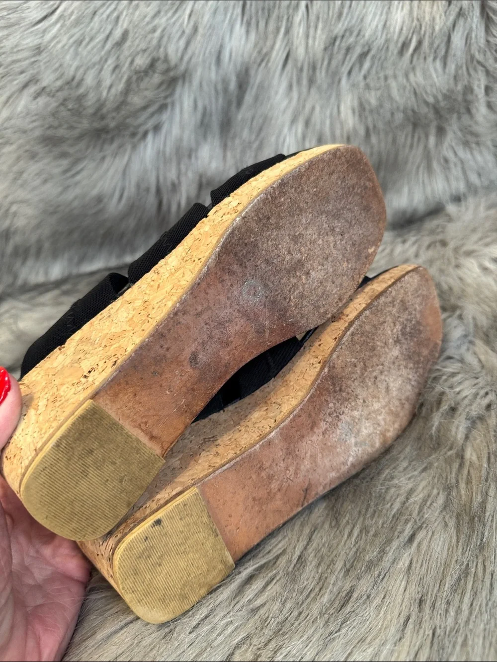 Donald J. Pliner Black Cork Wedge Sandals Size 9.5